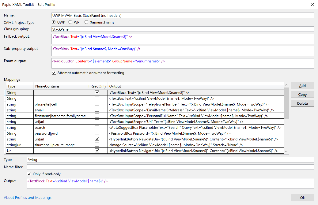 Mappings configuration screen