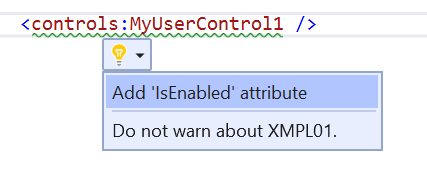 List of Quick Actions displayed in the Visual Studio XAML editor